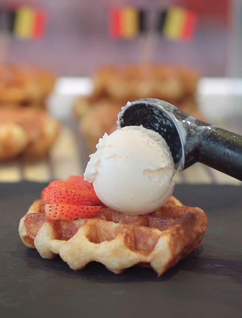 waffle with ice-cream and strawberry